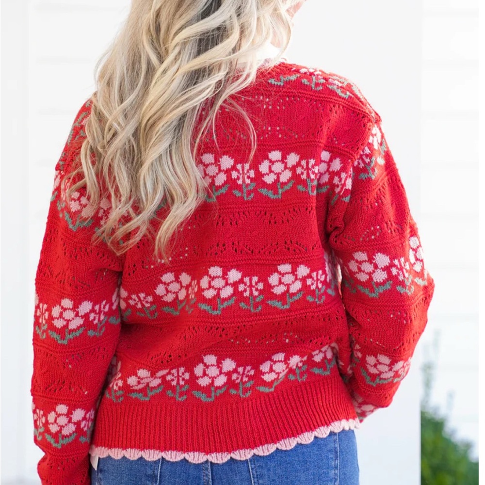 Very J Floral Red Cardigan Sweater - Picture 2 of 4